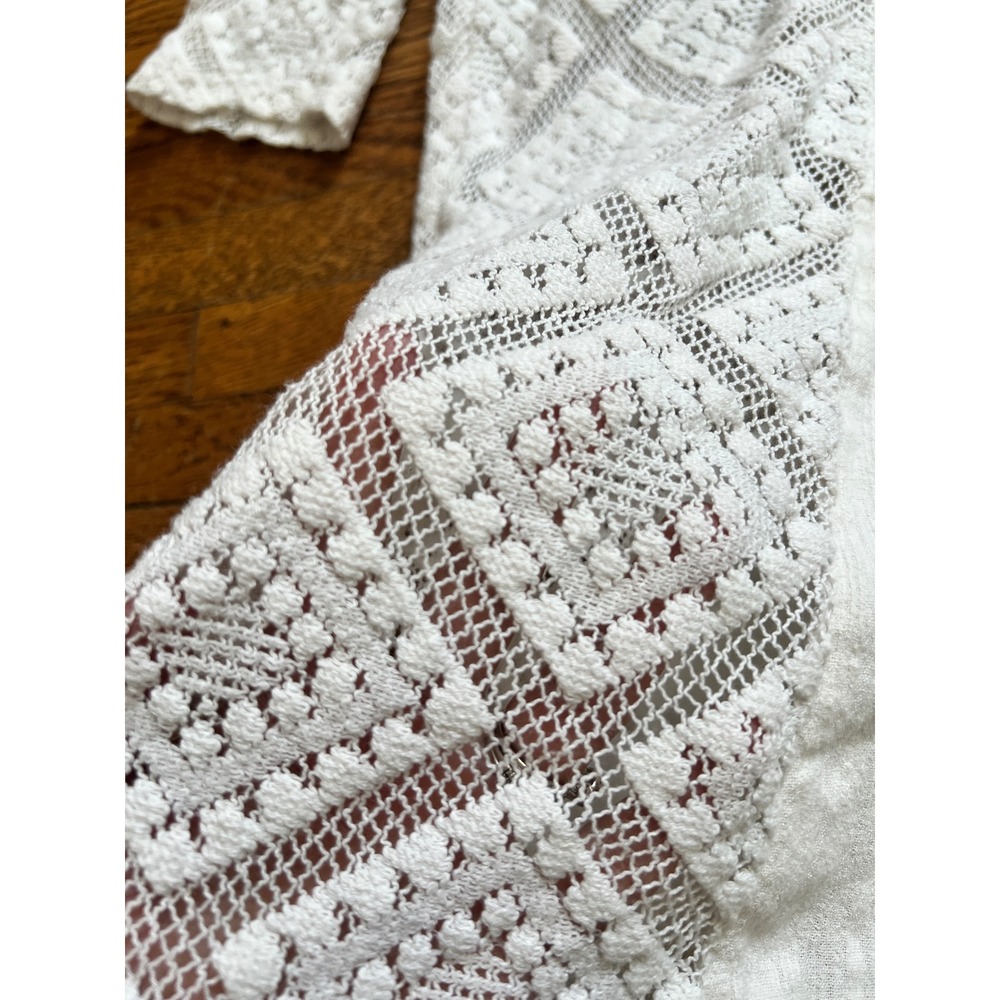 Roxy White Crochet Lace Fringe Mini Dress Boho 3/4 Sleeve with Slip Size M - Picture 2 of 9